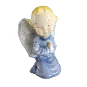 Vintage Royal Copley Blue Large Angel Planter Wall Pocket Praying